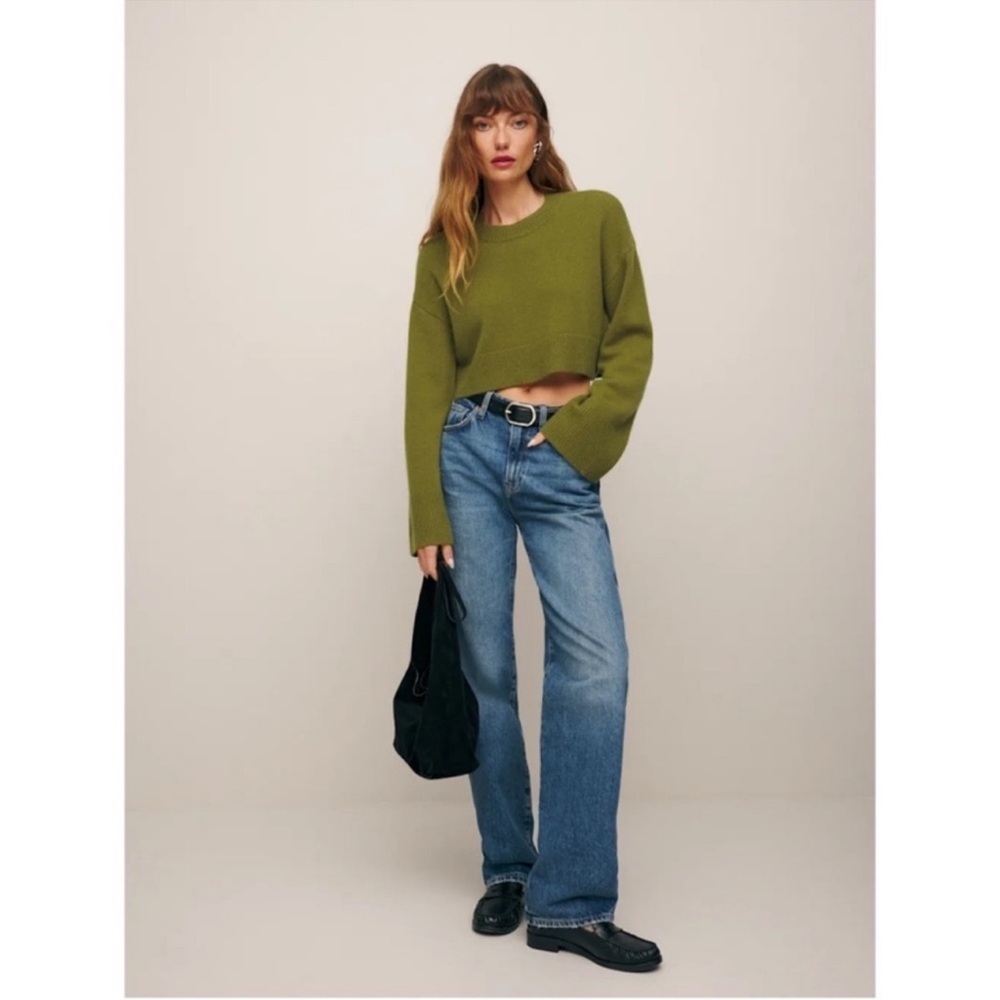 Reformation Paloma Cropped Cashmere Crew Sweater Pear Green XS - Picture 4 of 14